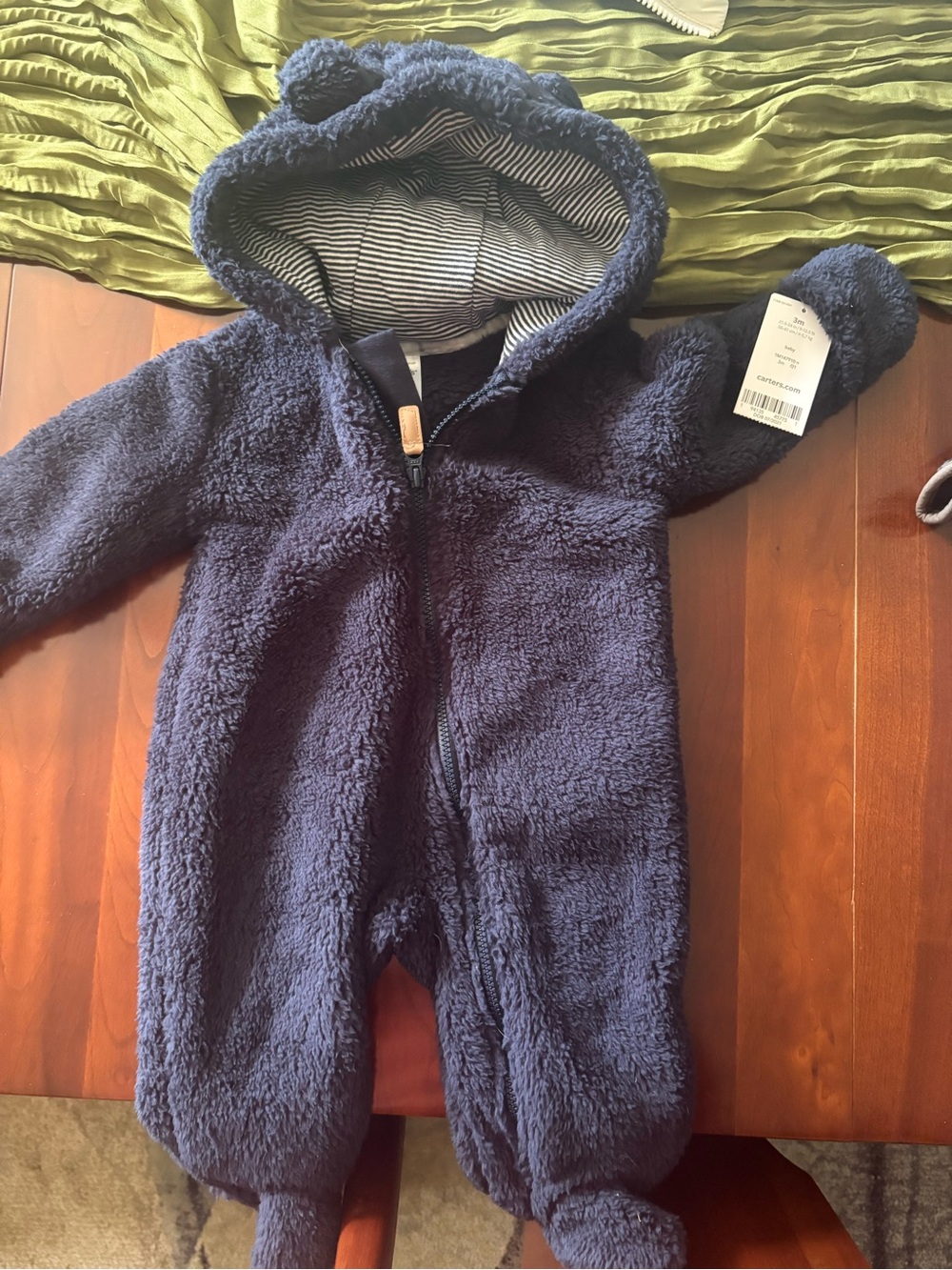 Carter's Navy Fuzzy Hooded Baby One-Piece Romper